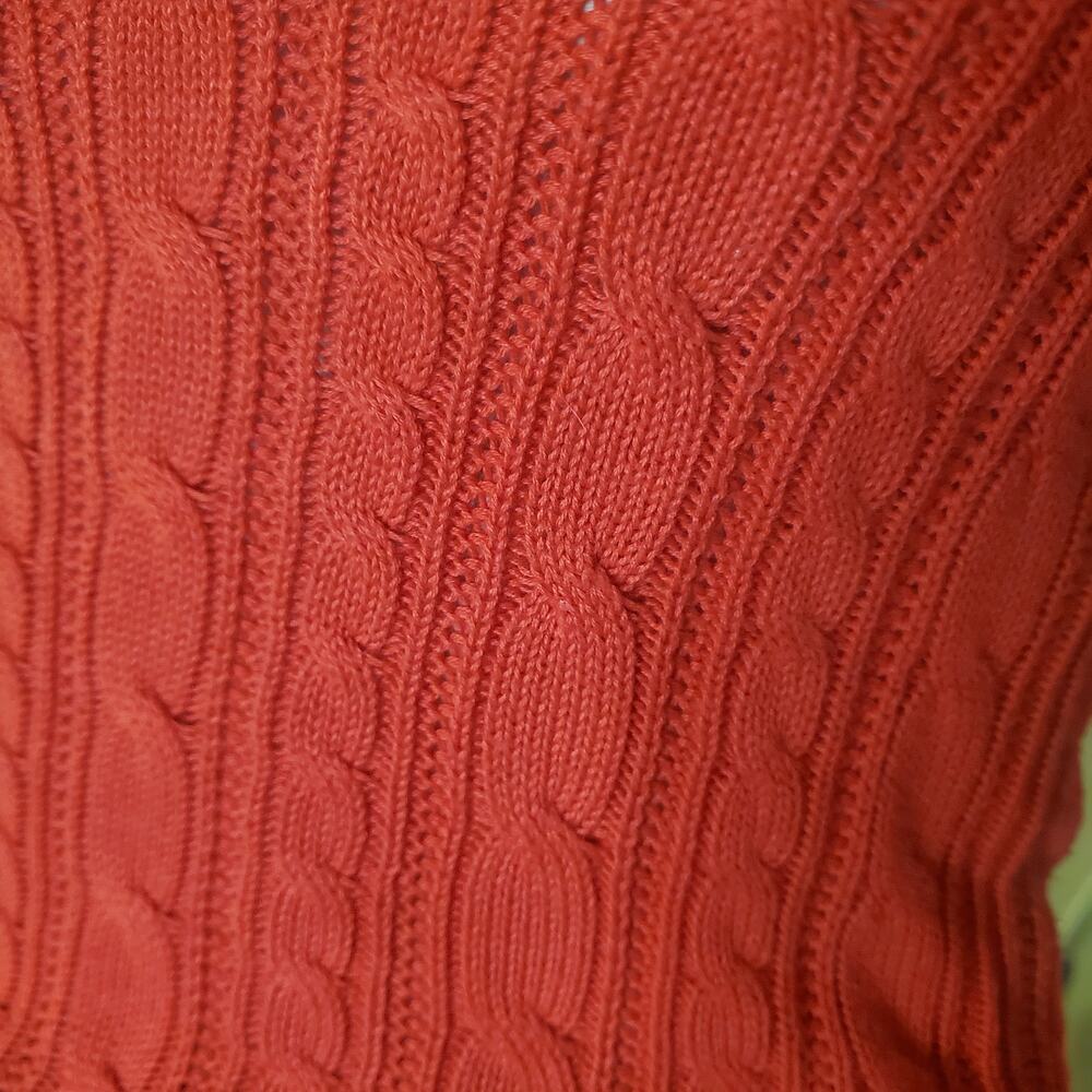 American Eagle XS Red Cable Open Knit V-Neck Sweater LS Fitted Y2K Bella Swan - Picture 3 of 13
